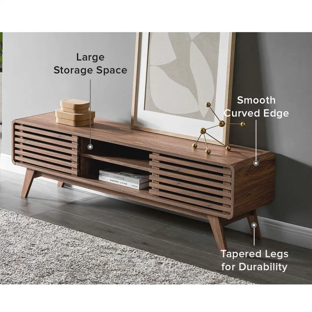 TV Media Stand, Modern Industrial, Living Room Entertainment Center, Storage Shelves and Cabinets Wood Table