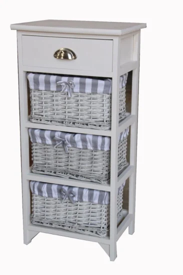 Wicker Basket Chest of Drawers White Wooden Kids Toy Cabinet