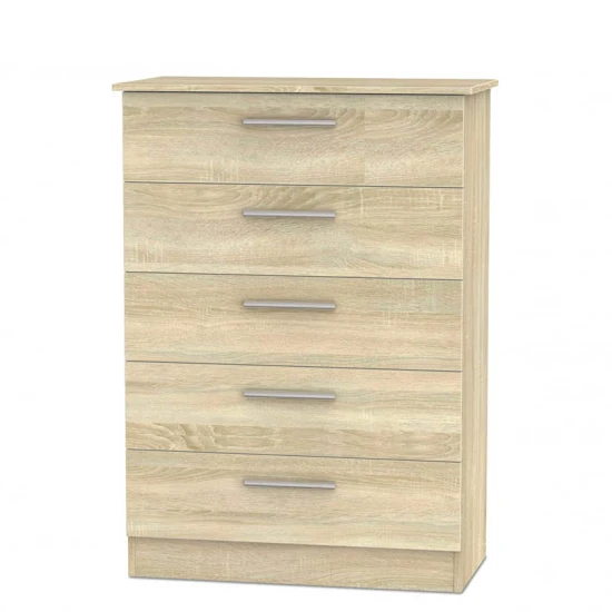 Home Bedroom Furniture Oak 5 Drawer Chest, Wooden Tall Dresser Storage Dresser Cabinet Chest
