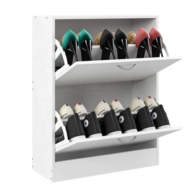 New Flat Pack Melamine MDF MFC Shoe Rack Wooden 3 Drawer Rotating Shoe Rack Storage Cabinet