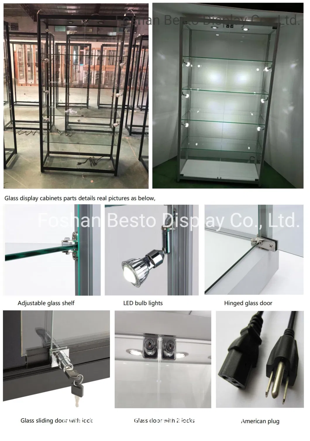78 Inch Height Glass Display Cabinets with LED Lights and Glass Shelves for Vape Display, Smoke Shop, Jewelry Store, Tabacco, Cigeratte Store, Retail Display.