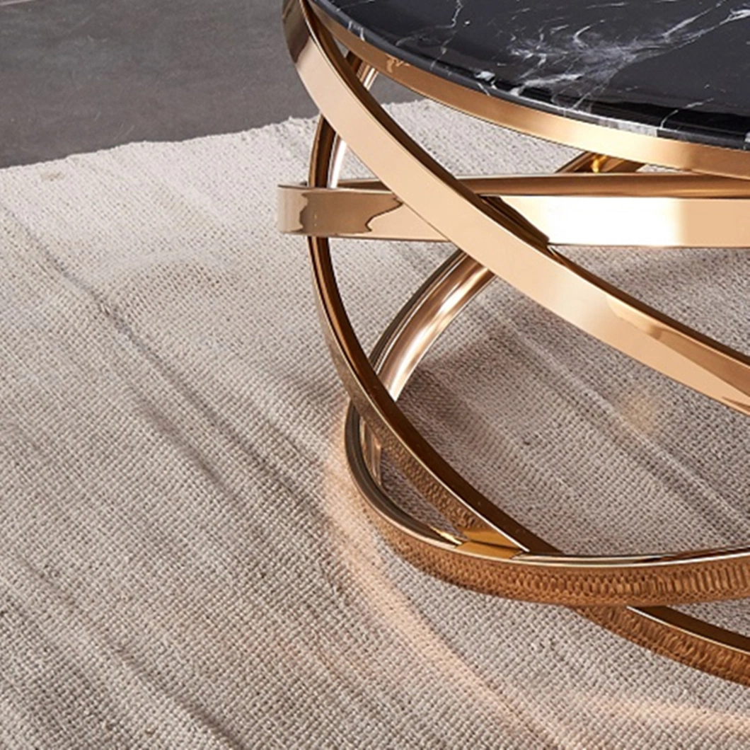 Black Marble Glass Modern Luxury Coffee Tables Gold Stainless Steel Round Living Room Tables