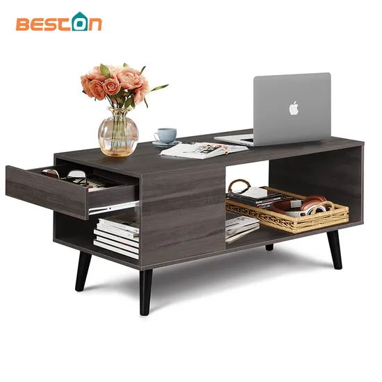 Wood Coffee Table with Storage Modern TV Table with 1 Drawer 