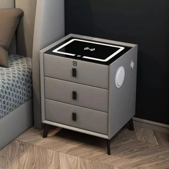Modern Design Bedroom Bedside Table LED Nightstands Wooden Smart Living Room Furniture Side Table Cabinet