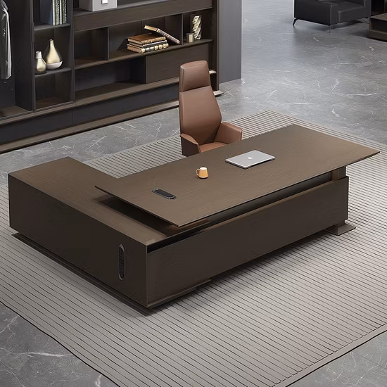 High Quality Luxury Modern L Shape Leather Wooden High End Director Manager CEO Executive Furniture Office Table