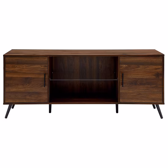 TV Media Stand, Modern Industrial, Living Room Entertainment Center, Storage Shelves and Cabinets Wood Table