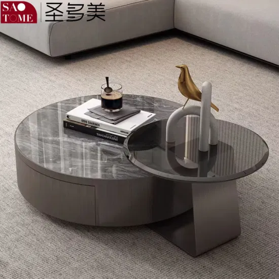 Modern Rock Slab Coffee Table TV Cabinet Sideboard Combination Iron Round Coffee Table Living Room Furniture