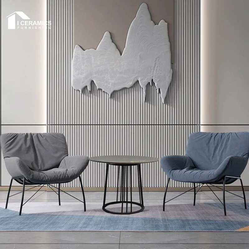 Modern Rock Slab Coffee Table TV Cabinet Sideboard Combination Iron Round Coffee Table Living Room Furniture