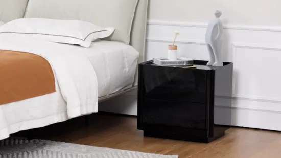 Modern Minimalist LED Black Bedside Table Wooden Smart Nightstand with Charging Station