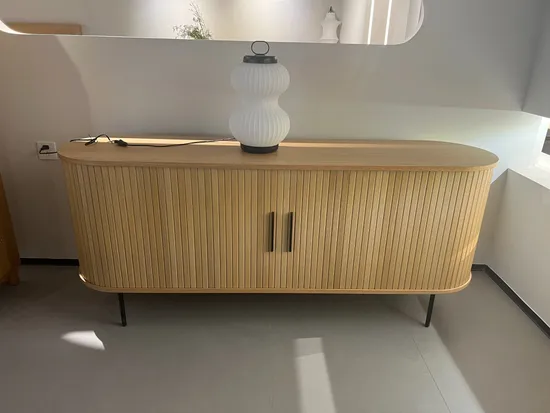 Zerun Solid Oak Wood Large Sideboard, Sliding Doors on Both Sides 